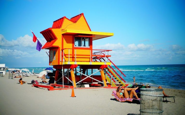 Miami Beach Bay watch tower Collins avenue
